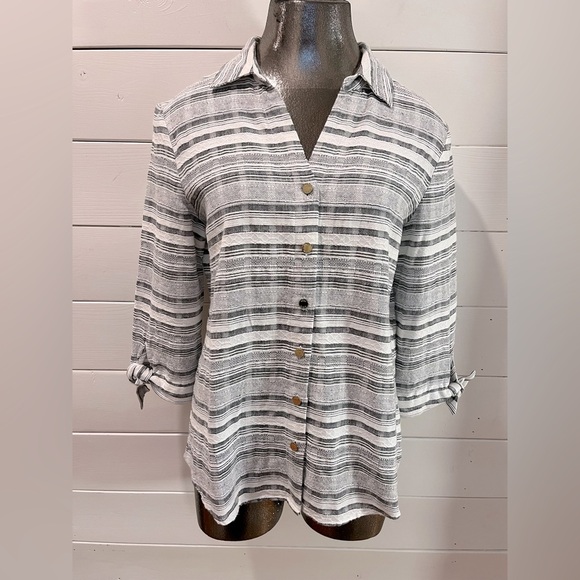 🤍ANNE KLEIN – Striped Button-Up Blouse – Size L (based on measurements) - Picture 1 of 11